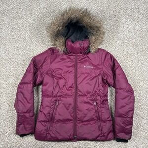 Columbia Jacket Womens Small Purple Faux Fur Hood Puffer Insulated Winter Coat